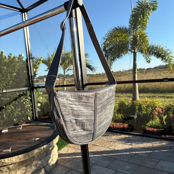 Vintage Genuine Eel Skin Leather Shoulder Bag | Grey | Good Condition | KOREA - Picture 8 of 12